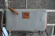 NWT $108 Dooney & Bourke Pebble Collection Medium Wristlet Taupe brown