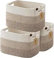 DelSol Large Rectangle Blanket Basket Woven Wicker Nursery Cotton Rope Baskets for Storage Pillows Clothes Toy Organizer Hamper with Handle (Beige)