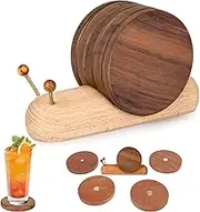 Wooden Coasters for Drinks, Funny Coasters, Cute Coasters, Cute Snail Coaster Set with Magnet, 5 Pcs Wood Drink Coasters with Holder, Cute Coasters for Modern Home Decor, Table Decor for Restaurant