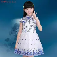 在飛比找Yahoo!奇摩拍賣優惠-女童中國風 女童漢服 兒童中國風 復古旗袍改良 女童洋裝夏天