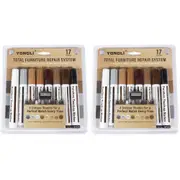 2 Sets Furniture Repair Kit Wood Markers and Wax Sticksfor Stains Scratches Wood Floors -17pcs Style