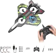 Remote Control Plane 2.4GHz, RC Foam Airplane Helicopter with LED Lights, Gravity Sensing, Stunt Rolls, 2 Flying Modes, Rechargeable Light Up RC Drone for Kids and Adults (Green Triple Battery)