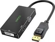 DisplayPort to HDMI DVI VGA Adapter, Multi-Function DP 3 IN 1 Connector Display Port to 4K HDMI, VGA / DVI Video 1080p@60Hz, Male DP to HDMI Female for All Computer, Monitor, TV, Projector and More