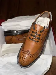 Salvatore Ferragamo mens shoes 7 EEE brown leather "TITUS" OXFORD '' Amber brown