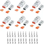 Cedolio 48 PCS Deutsch DTP Connector Kit 2 Pin Automotive Waterproof Connectors 6 sets with Size 12 Stamped Contacts Gauge 14-12 AWG Wire Size,25A