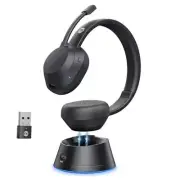 Wireless Headset, Wireless Headphones with Mic(AI Noise Cancelling), 65 Black