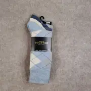 GOLDTOE AquaFX Carlyle Argyle Crew Socks Mens Size 6-12.5 Blue Beige 3 Pairs