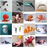 在飛比找蝦皮購物優惠-創意紙模型 海洋動物 海豚 螃蟹 傢居壁掛墻飾 手工折紙 d