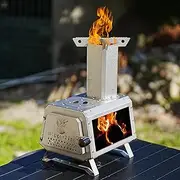 BiggerFire Rocket Stove Stainless Steel Countertop Mini wood Stove Detachable Portable Wood Burning Stove With Chimney and Carrying Bag for Outdoor Cooking Coffee Making Warming Lighting Fire Watching