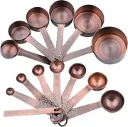 Durable Copper Finish Measuring Cups & Spoons Set - 6 Cups, 7 Spoons, Leveler