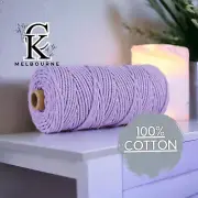 5MM 3ply macrame cord 100m LAVENDER 3Strand Twist Craft Cotton Rope Australia