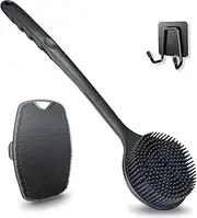 FRAKMU Silicone Body Scrubber,3 in 1 Silicone Scrubber Set produce rich foam, Upgraded Body Brush Anti-Slip Long Handle Double Sided Shower Brush,shower brush with hook