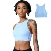 Nevenka Criss-Cross Back Sports Bra Medium-High Support Workout Tops-Blue