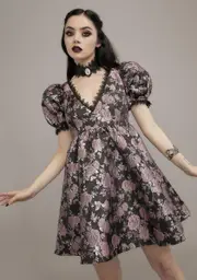 [Widow] Mauve Fanged Faerie Brocade Babydoll Dress