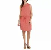 Hillary Radley Coral & White Print Poppy Draw String Waist Shirt Dress Size 4
