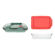 Pyrex (1) 1138983 Sage Green Carry Tote and (1) 233-D 5 Qt Glass Baking Dish w/