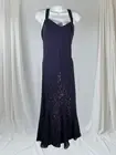 R & M Richards Dress Navy Blue Long Beaded Formal Sz 18 Asymmetrical Hem Wedding