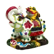 3 Legged Toad Frog Sitting On Trunk Up Elephant Statue Wealth Feng Shui Decor