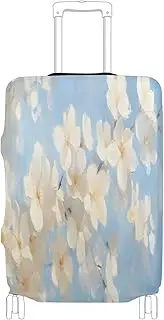[Joisal] Dolphins Heart Blue Luggage Cover Protector Tsa Approved Fit 18-32 Inch Suitcase Identifier, Flowers White, S 18-20 in
