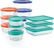 Diverse 24-Piece Round & Rectangular Glass Containers with Colorful Clip-On Lids