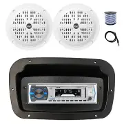 Pyle Marine Receiver,Spa Bezel,Adapter, Antenna,Wire, 2x 4'' 100W White Speakers