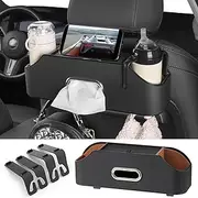 Cozioz Car Backseat Multifunctional Cup Holder Organizer with Tissue Box & Hooks, Backseat Storage for Drinks and Essentials, Black