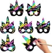 MALLMALL6 24Pcs Unicorn Mask Rainbow Scratch Art Unicorn DIY Masks Party Favors Color Reveal Scratchboard Unicorn Theme Birthday Party Supplies Decorations Dress Up Costumes Crafts Kit for Boys Girls