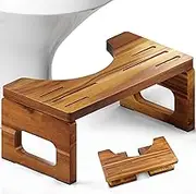 BLUEWEST Foldable Toilet Stool, Acacia Wood Poop Stool for Potty Training, 7 Inch Collapsible Bathroom Stool, Folding Squatty Potty Stool for Adults with Non-Slip