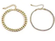 [yaozeio] Tennis Cuban Link Anklets for Women Tennis Anklet Ankle Chain Gold Layered Ankle Bracelets Summer Beach Anklets Rhinestone Chunky Ankle Bracelet Foot Chain