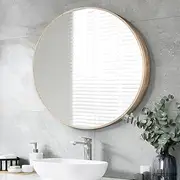 Simplus Round 800MM Bathroom Mirror Cabinet with Glass Door Shower Shaving Cupboard Wall Mounted Medicine Vanity Storage Shelves (Oak)
