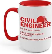 Civil Engineer Definition Funny Engineering Birthday Fathers Day Coffee Mug for Men Women(Red & White, 15oz)