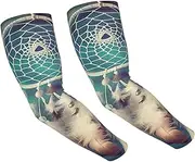 [LHDGBNV] Sun Protection Arm Sleeves For Men Women Uv Upf 50+ Gardening Sleeves White Dream Catcher Feather Sports Cooling Sleeve, Black