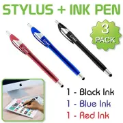 3-Pack Universal Touch Screen Stylus + Ink Ball Pen - Apple iPhone iPad Samsung