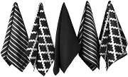 Penguin Home Premium 100% Pure Cotton Tea Towel for Kitchen, Set of 5 Kitchen Towels, Soft & Durable Kitchen Cloths Towel Set, Machine Washable, 65 x 45 cm Colour - Black