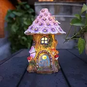 AnnaStore Fairy Garden House Solar Outdoor Statue, Light Up Mushroom Figurines Fairy Lawn Decorations for Yard, Fairies for Miniature Houses for Outside, Resin DIY Fairy Garden Kits Accessories