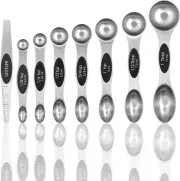Magnetic Measuring Spoons Set of 8 with Leveler, Stainless Steel Metal Measuring