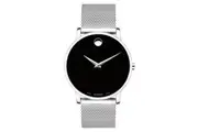 Movado Silver Steel Mesh Black Dial Men's Swiss Made Watch - 607219