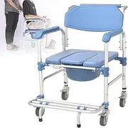 Medical Transfer Chair Bathroom Wheelchair, Home Shifter for Nursing Paralyzed Elderly, 4 in 1 Commode Chair Mobile Toilet, Lightweight Toilet Chair for Adults Seniors