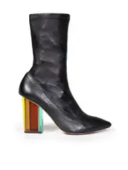 Black Leather Sock Acrylic Heel Boots