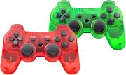Rzzhgzq 2 Pack PS3 Wireless Controller Playstation 3 Controller Wireless Bluetooth Gamepad with USB Charger Cable for PS3 Console (Clear Red+Clear Green)