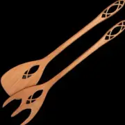 Solid Cherrywood Salad Serving Utensil Set By Moon Spoon -Reflecting Style 11”