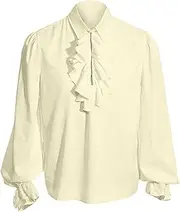 [Generic] Cotton Shirts Men Male Gothic Vintage Court Shirt Turn Down Collar Hem Long Sleeve Puff Sleeve Shirt Compression Swim Top