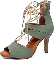 [Minishion] Women's Latin Salsa Lace-up Leopard High Heel Synthetic Dance Shoes Formal Party Sandals L407