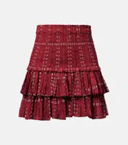 [Marant Etoile] Marant Etoile Naomi ruffled printed cotton miniskirt AU 14 red