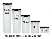 Tupperware NEW Modular Mate Round food container set of 5 Black seals FReeSHip