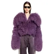 [THE ATTICO] Short Mongolian Fur Coat Purple