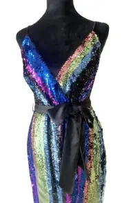 Aidan Mattox Multi-Color Sequin Wrap Cocktail Evening Dress - New with tags