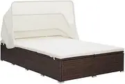 2-Person Sunbed with Cushion Poly Rattan Brown Garden Beds
