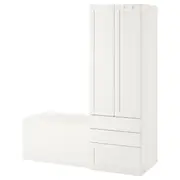 SMÅSTAD / PLATSA storage combination, white with frame/with bench, 150x57x181 cm