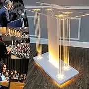 Podium Stand Portable, Pulpits for Churches, Acrylic Rolling Lectern, Conference Pulpit with LED Light, Transparent Church Pulpit School Lecterns with Wide Reading Surface for Wedding Confer